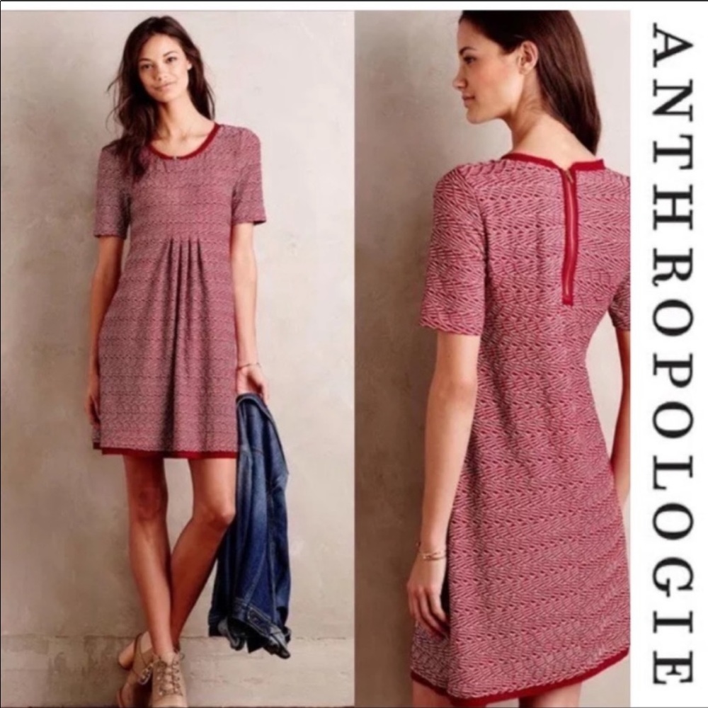 Anthropologie Red Woven Shift Dress Maeve Large